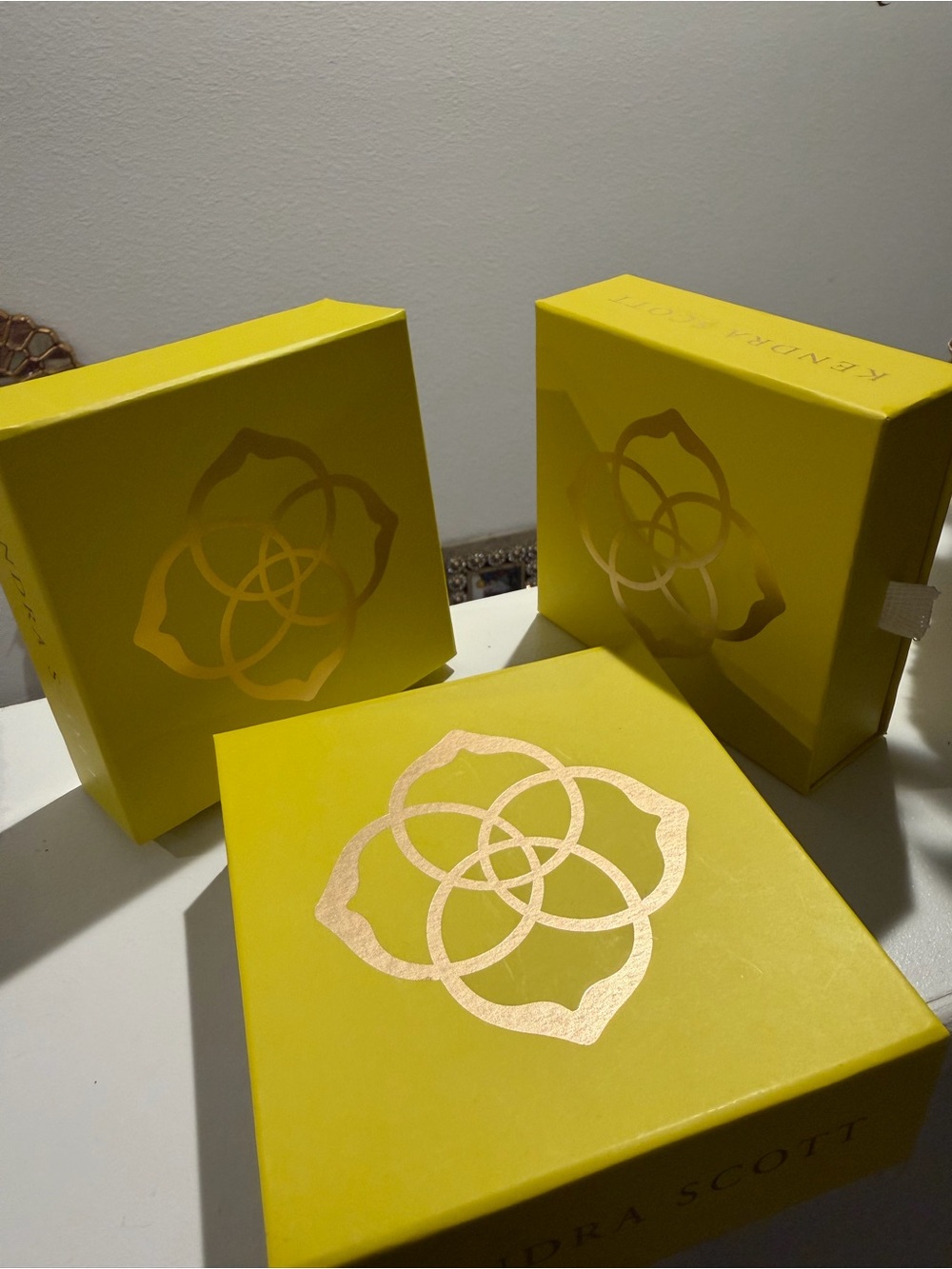 Kendra Scott Bright Yellow Decorative Gift Boxes with Metallic Logo and dust bag